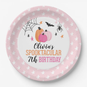 Plato De Papel Halloween: Calabazas rosas y estrellas Cumpleaños