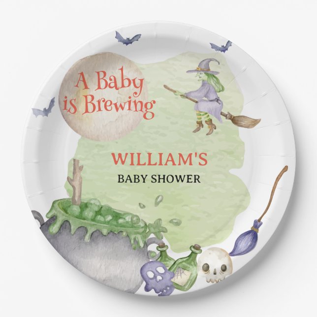 Plato De Papel Halloween Cauldron Baby está preparando ducha (Anverso)