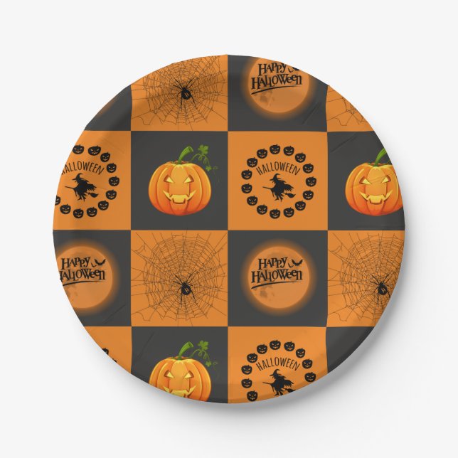 Plato De Papel Halloween Chessboard (Anverso)