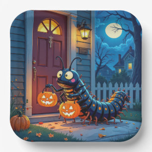 Plato De Papel Halloween Ciempiés Pidiendo Dulces