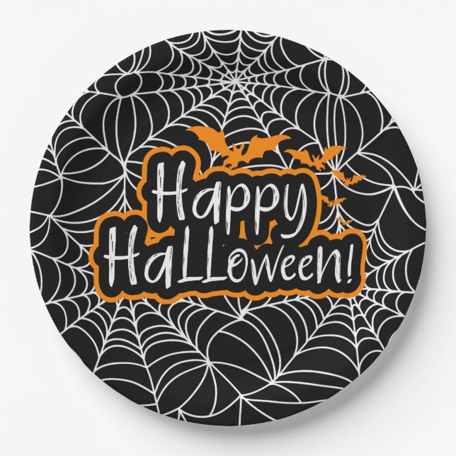Plato De Papel Halloween Cobwebs (Anverso)