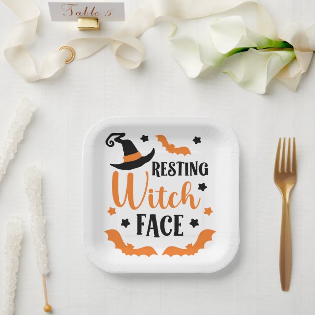 Plato De Papel Halloween con cara de bruja (Boda)