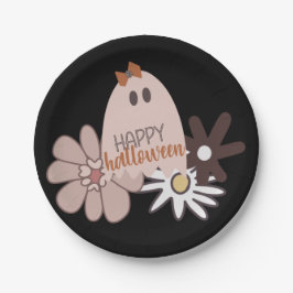 Plato De Papel Halloween con flores de fantasma rosadas