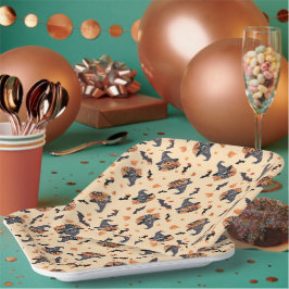 Plato De Papel Halloween con gatos y calabazas