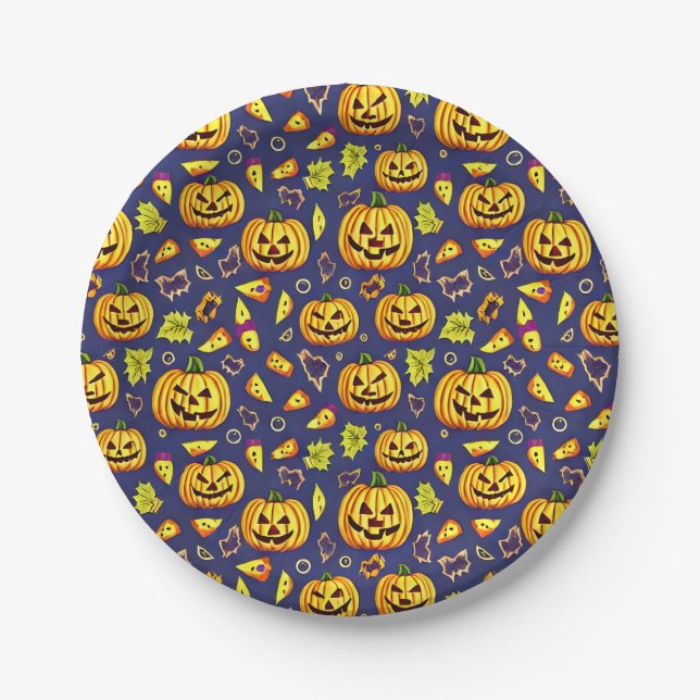 Plato De Papel Halloween con maíz morado y calabaza (Anverso)