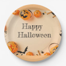 Halloween con placas de papel y Fiesta
