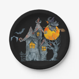 Plato De Papel Halloween con temática de brujas fantasmales