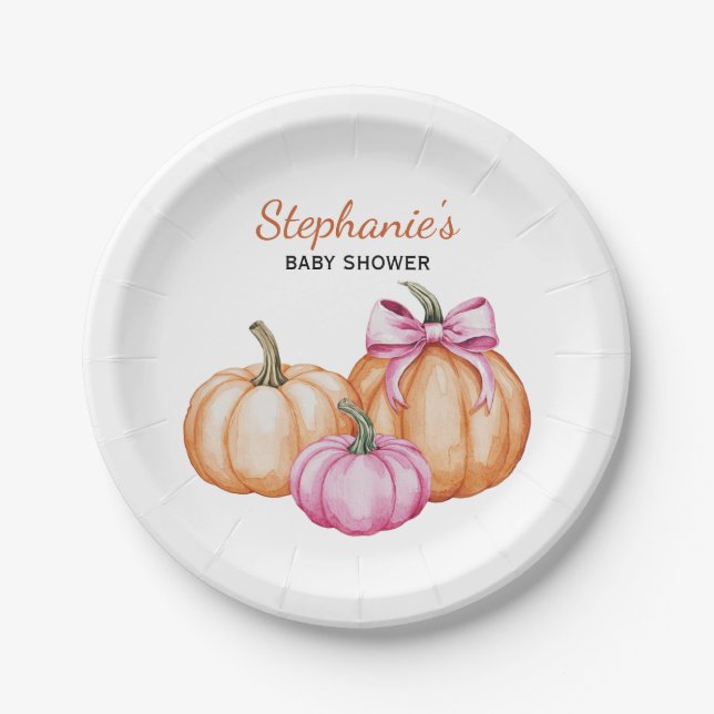 Plato De Papel Halloween Coquette Bow Pumpkin Spooky Baby Shower (Anverso)