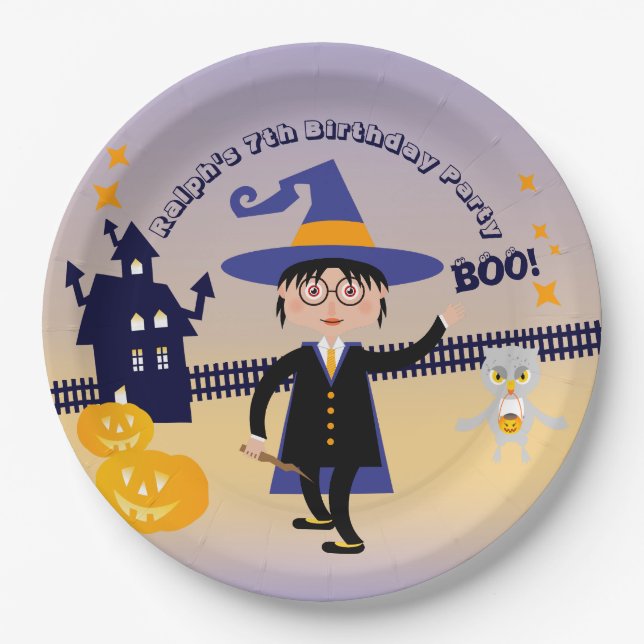 Plato De Papel Halloween Costume Boy Wizard Fiesta de cumpleaños (Anverso)