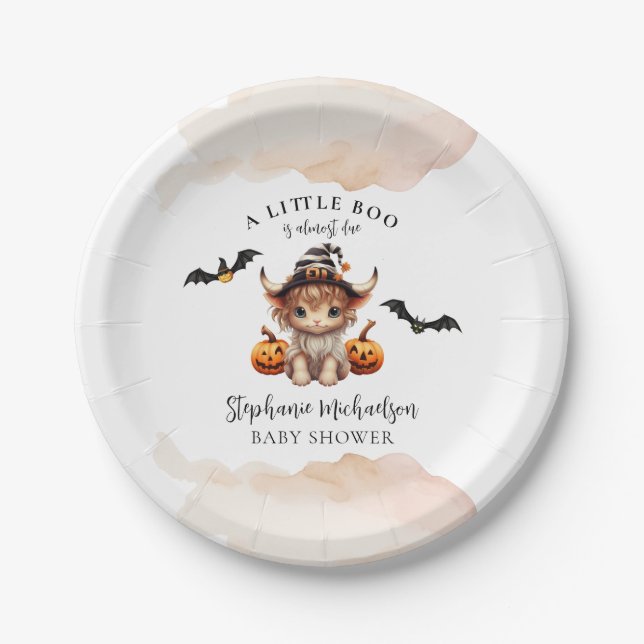 Plato De Papel Halloween Cow Little Boo Baby Shower (Anverso)