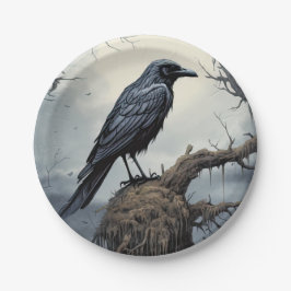 Plato De Papel Halloween Creepy Raven Graveyard Cemetery Gothic