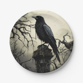 Plato De Papel Halloween Creepy Raven Graveyard Cemetery Gothic