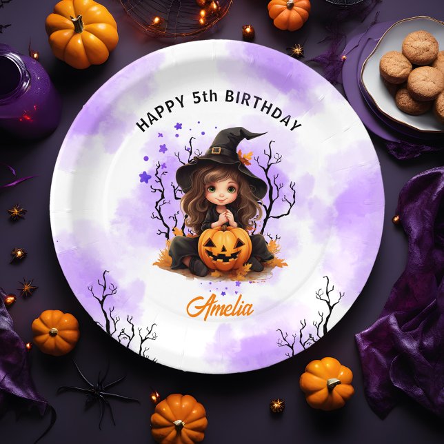 Plato De Papel Halloween Cumpleaños Cute Pequeñas Placas De Papel (Halloween Birthday Cute Little Witch Paper Plates)
