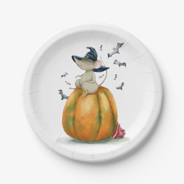 Plato De Papel Halloween Curte Witch Mouse (Anverso)