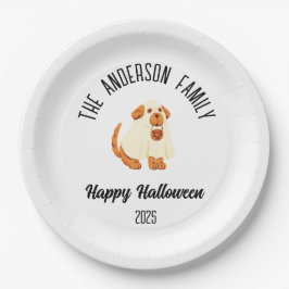 Plato De Papel Halloween Cute Dog Ghost Costume Nombre Personaliz