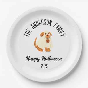 Plato De Papel Halloween Cute Dog Ghost Costume Nombre Personaliz