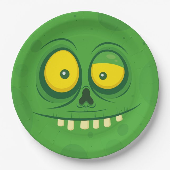 Plato De Papel Halloween Cute Green Monster Face (Anverso)