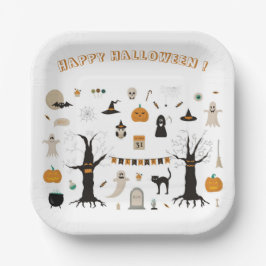 Plato De Papel Halloween Cute Spookee Ghost Witch Pumpkin