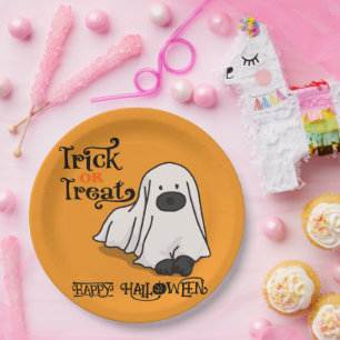 Plato De Papel Halloween Cute Spooky Whimsical Ghost Dog