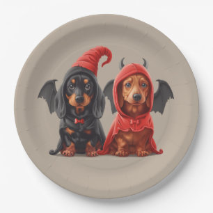 Plato De Papel Halloween Dachshund Perro Devil Bat