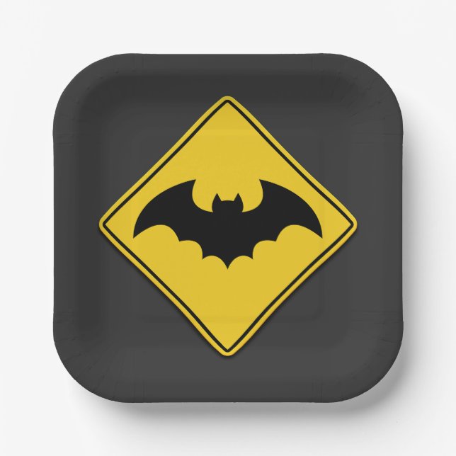 Plato De Papel Halloween de advertencia de Bat (Anverso)