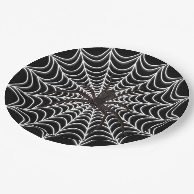Plato De Papel Halloween De Araña Blanca Y Araña Negra (Angular)