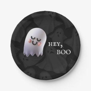 Plato De Papel Halloween de Black & White Cute Boo