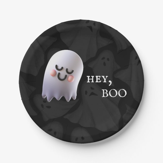 Plato De Papel Halloween de Black & White Cute Boo (Anverso)