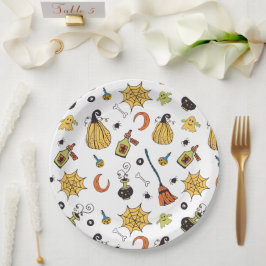 Plato De Papel Halloween de boo amarillo y verde