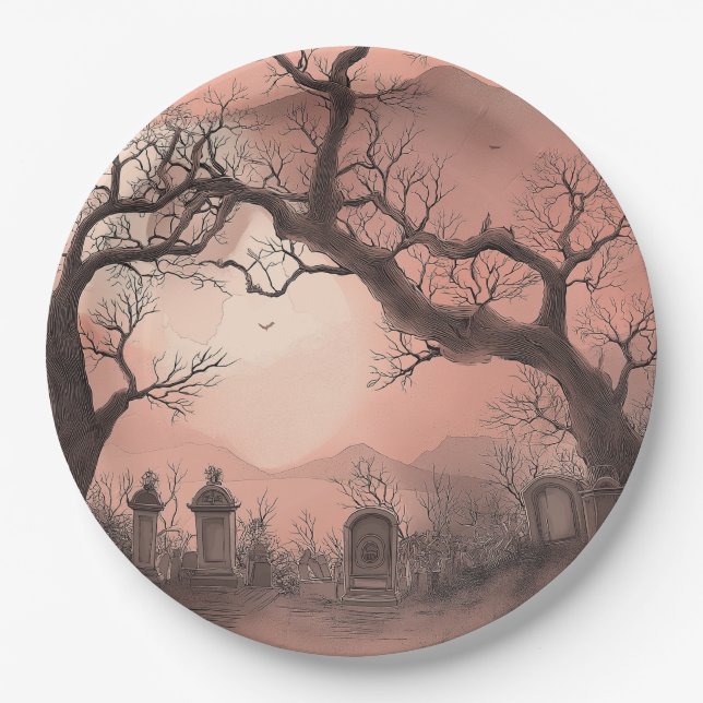 Plato De Papel Halloween de bosque espeluznante (Anverso)