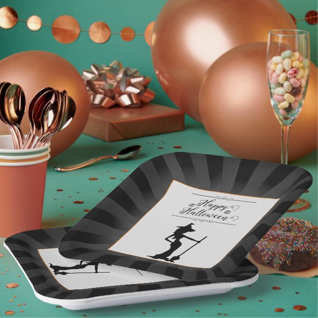 Plato De Papel Halloween de bruja de Starburst Negro (Multi)