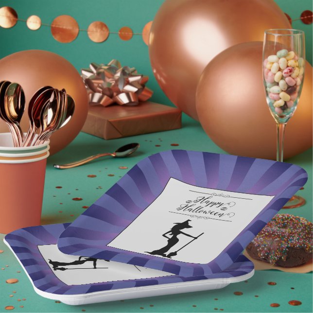 Plato De Papel Halloween de brujas moradas Starburst (Multi)