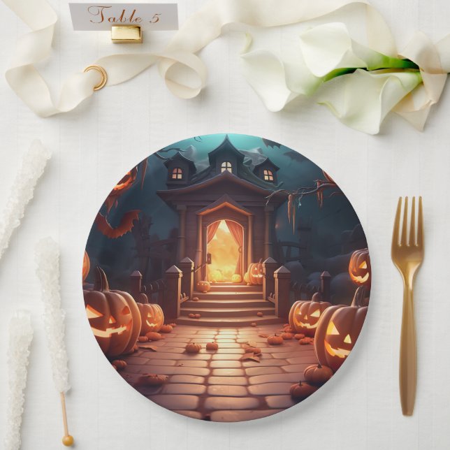 Plato De Papel Halloween de calabaza brillante (Boda)