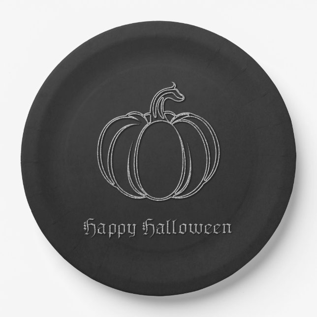 Plato De Papel Halloween de calabaza de plata (Anverso)