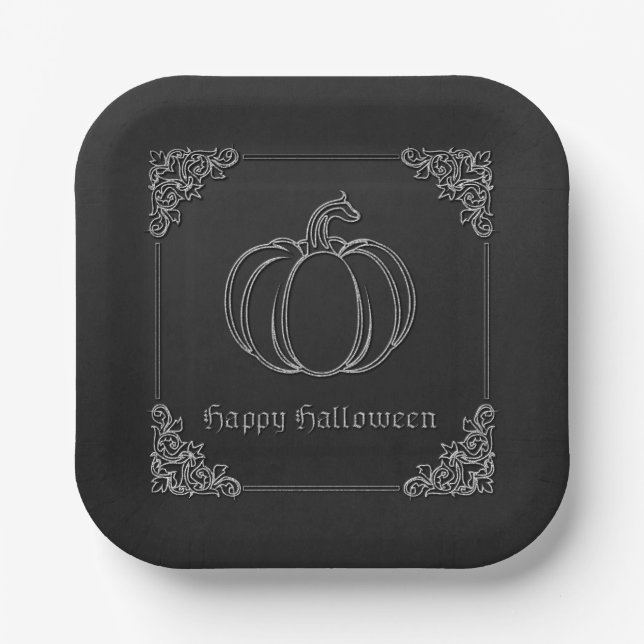 Plato De Papel Halloween de calabaza de plata (Anverso)