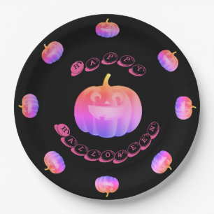 Plato De Papel Halloween de calabaza rosa