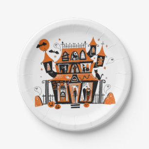 Plato De Papel Halloween de casa embrujada