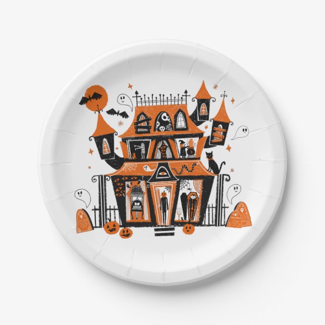 Plato De Papel Halloween de casa embrujada (Anverso)