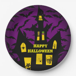 Plato De Papel Halloween de casa embrujada