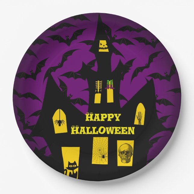 Plato De Papel Halloween de casa embrujada (Anverso)
