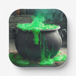 Plato De Papel Halloween de Cauldron, una bruja torpe