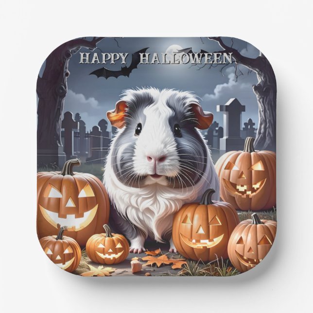 Plato De Papel Halloween de Cerdo de Guinea (Anverso)