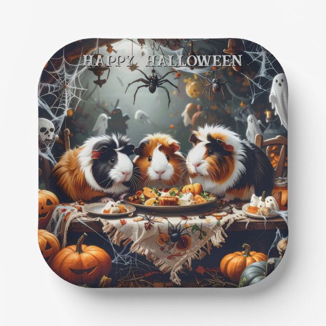 Plato De Papel Halloween de Cerdo de Guinea (Anverso)