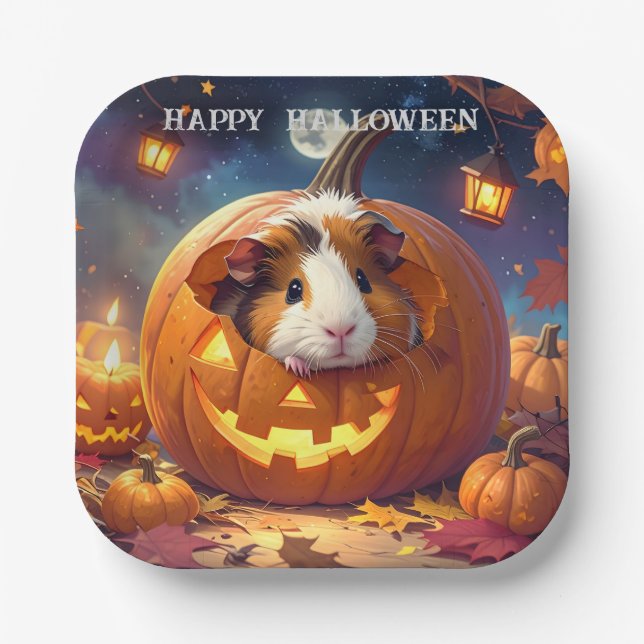 Plato De Papel Halloween de Cerdo de Guinea (Anverso)