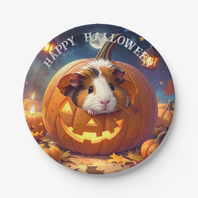 Plato De Papel Halloween de Cerdo de Guinea (Anverso)