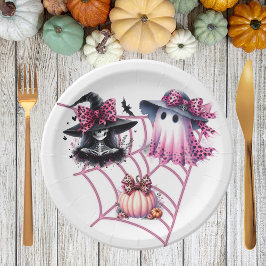 Plato De Papel Halloween de Coquette Rosa y Negra