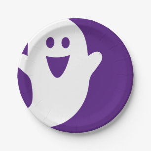 Plato De Papel Halloween de diseño, fantasma en morado