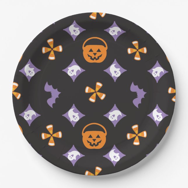 Plato De Papel Halloween de diseño, iconos multicolor (Anverso)