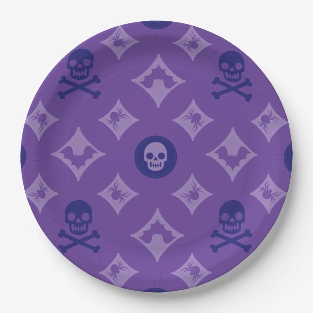 Plato De Papel Halloween de diseño, Louis Skulls (Anverso)