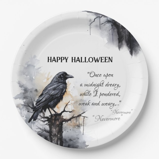 Plato De Papel Halloween de espeluznante Black Raven (Anverso)